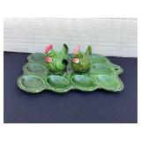 Vintage Japan egg plate with hen S&P