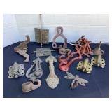 Iron hardware; door knocker, door pull, hinges,