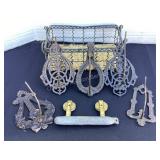 Vintage receipt hooks, roller, basket