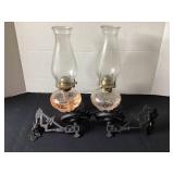 Two 13' oil lamps & wall brackets