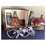 2 barn theme lighted houses