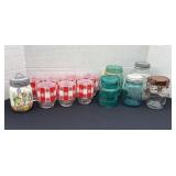 4 1/2' red & white checked glasses, canning