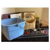 Bucket of basket making tools, supplies & binder