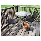 Mosaic patio table, chairs & flower pot