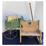 Decorative wagon, doll bench/rocker & decor