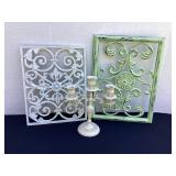 Metal wall decor & candle holder with prisms