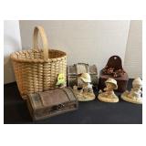 Hand made basket, Precious Moments, boxes & tin