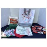 Coca-Cola Diecast & misc. bags, towel