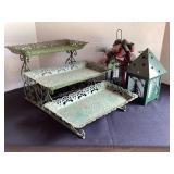 Metal 3 tier tray & candle lanterns
