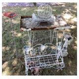 Garden tea cart, small bench, resin fairy,