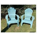 2 blue plastic Adirondack chairs