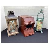 Lantern, tin box, candle holder