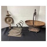Basket, 4 scroll mounts & metal sconce