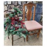 2 wood chairs & holiday accents