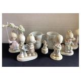 8 Precious Moments items, cups, trinket box &