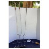 Fire sticks, fry pie holder, cast iron utensils