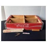 1983 Coca-Cola crate, ice pick, Remington knife &