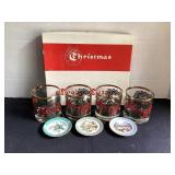 Vintage Merry Christmas rock glasses, old