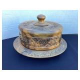 Carved Monkey Pod cake plate, 16x10', rotates