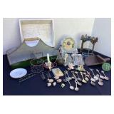 Metal tin tray, spoons, fairy garden