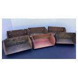 6 old metal grain conveyor buckets for repurposing