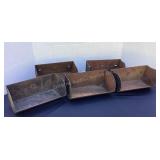 5 old metal grain conveyor buckets for repurposing