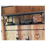 Wall shelf with bar & decor, measures 31 1/4x14'