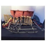 Metal shelf brackets, wood shelf, wood posts,