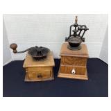 2 coffee grinders, one missing handle