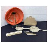 Vintage vanity set, comb holder, vintage hat &