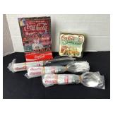 Coca-Cola silverware (service for 4), coasters &