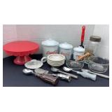 Metal Coca-Cola canisters, cake plate, ice cream
