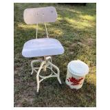 Industrial stool & vintage flip top trash can