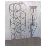 Metal wine rack & candle holder, rack is 8x6x28'