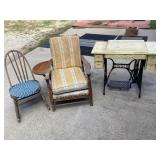 Singer sewing machine, old accent chair with