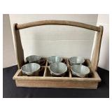 Wood berry box & metal buckets, box is 19