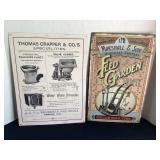 Feed & Garden & Water Closet metal signs; 10x16