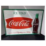 Metal Coca-Coal sign, still has plastic