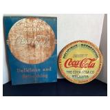 Metal Coca-Cola Signs, 12' diameter & 12x17 1/2'