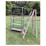 Metal shelf & wood step ladder