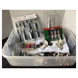 Tote of Christmas Village Pieces, Trees,