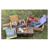 Metal toolbox, hardware, tractor lights & more