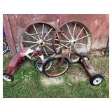 2 wire wheels & 2 vintage tricycles