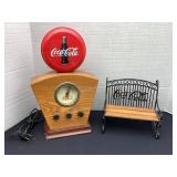 Coca-Cola radio & metal doll bench