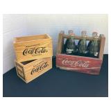 Coca-Cola wood caddy, bottles & boxes