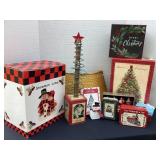 Christmas decor, tree surround, snowman lamp &