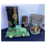 Painted sunflower tin, squirrel feeder & home
