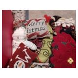 Christmas pillows and stuffed items