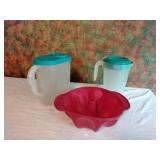 Plastic pitchers and bundt cake mold