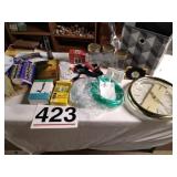 Stone bookends, Ball jars, phone holder and